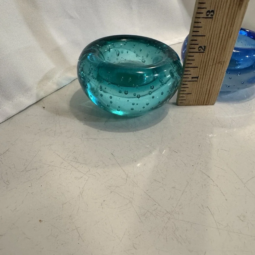 IKEA Bubble Glass Votive Holders Teal Green &‎ Blue Set Of 2